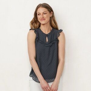 LC Lauren Conrad Mixed-Media Ruffle Tank India Ink size Medium